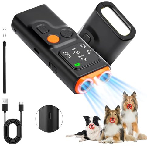 Aomig Anti Bell Gerät Hunde 4 Modi Hundetraining Antibell Ultraschall Gerät USB Aufladung Hunde Bellen Stoppen Hundeabwehr Erziehungshilfen für Hunde Automatisch Ausrüstung Nachtwanderungen (800MAh)