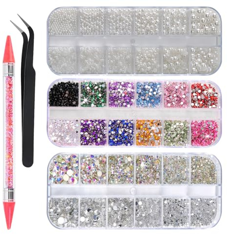 UICCVOKK 5200 Stück Glitzersteine, Strasssteine Nägel, Nagelglitzer, Pailletten, Nagelaufkleber mit Kristallen, Nail Charms, Rhinestones für Nagelkunst, Einschließlich Glitzer Steine & Pinzette