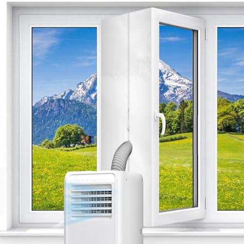 Fensterabdichtung für Mobile Klimageräte, 500CM Klimaanlage Fensterabdichtung, Fensterdurchführung für Ablufttrockner Wäschetrockner zum Anbringen an Flügelfenster Dachfenster Kein Bohren