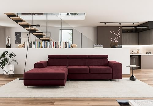 COMFORTINO FURNITURE Ecksofa mit Schlaffunktion NOTA L-Form, Sofa Couch mit Bettkasten, Eckcouch, Schlafsofa für Wohnzimmer, Big Sofa Couch mit Schlaffunktion (Rot, Ottomane Links)