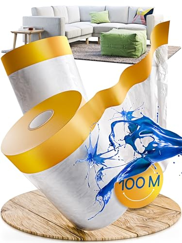 4x Abdeckfolie mit Klebeband Set - Gesamt 100 Meter - Original Goldband | Extra reißfeste Malerfolie mit Klebeband - Maler Abdeckfolie - Abdeckband mit Folie - Malerkrepp mit Folie