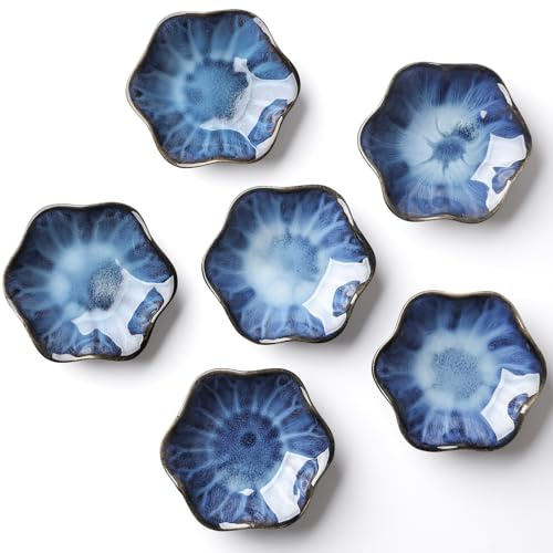 CHWAIKA Ceramic Dipping Bowls for Soy Sauce, Condiments, Sushi, Side Dishes (6 Blue)