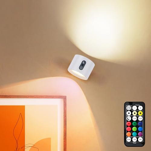 LuminexDesigns LED Wandleuchte Innen Akku – Kabellos Magnetisch Wandlampe RGB, Touch Dimmbar mit Fernbedienung – Weiß Aufladbar Lampe zum Kleben, Ohne Bohren, Strom – für Bett, Treppenhaus, Bilder | Kleben Wandlampe Weiß Magnetisch, Touch Dimmbar Ohne Bohren, Strom – für Nachttisch Flur Treppen Bilder Küche AURI WL01