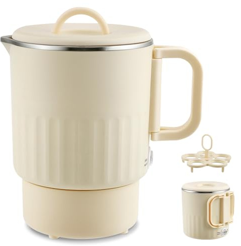 Bollitore elettrico portatile pieghevole multifunzionale tre in uno, doppio strato in acciaio inossidabile 304, riscaldamento rapido e controllo della temperatura, per viaggi, campeggio e ufficio