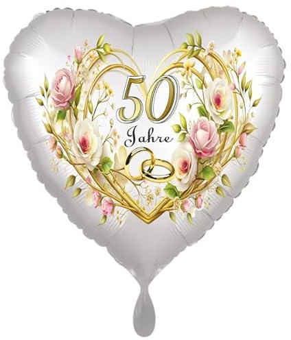 Goldene Hochzeit. 50 Jahre. Folienballon Herz, 43cm ohne Helium.