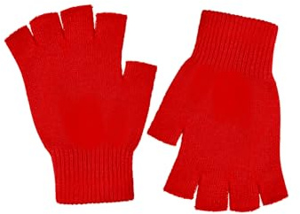 Red Fingerless Gloves Kids Winter Gloves Half Finger Warm Knit Stretchy Touchscreen Mitten for Typing Boys Girls Red One Size
