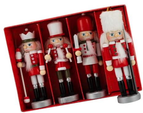 VICASKY 4pezzi Soldato in Legno Di Noce Decorazione Vetrina Appesa Ornamento Schiaccianoci Natalizio Per Festa in Casa Tavolo Rosso