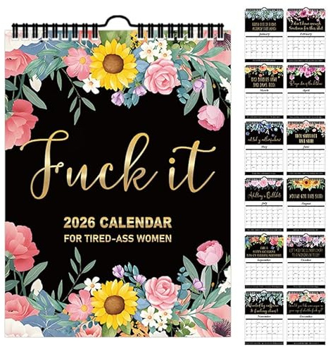 Losuya Fu-ck It 2026 kalender för Tired- kvinnor väggkalender för roliga väggkalendrar för hemmakontor