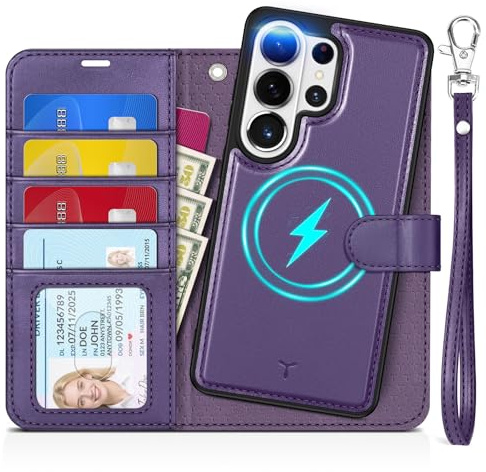 TUCCH Étui pour Galaxy S26 Ultra 5G, Violet Foncé | 2-en-1 Détachable, Dragonne, Cuir Synthétique, Blocage RFID, Portefeuille, Fonction Support