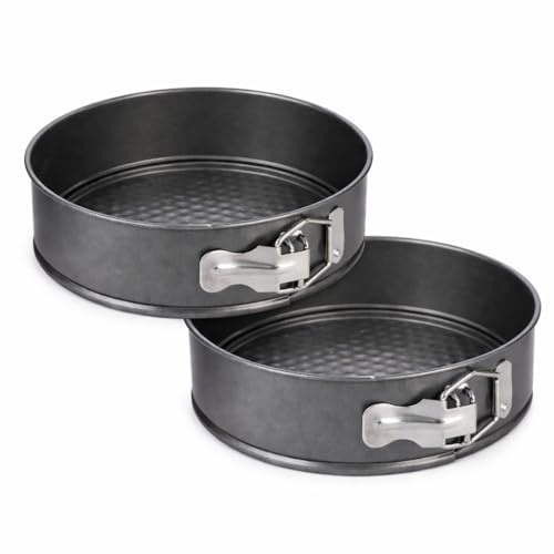 Kmf Supplies 7 Inch Springform Cake Tin - 18CM Round Cake Pan, Non-Stick Baking Tins, Carbon Steel Cake Tray, Loose Base Baking Mould, Cheesecake Tins with Removable Bottom for Easy Release (2 Pack)