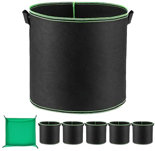 VEGCOO 6 Pack 10 Gallon Grow Bags for Plant 1M x 1M Potting Mat, Large Vegetables Growing Bags, Thickened Nonwoven Fabric Plants Containers with Handles for Garden Vegetable/Flower/Plant/Fruit Outdoor