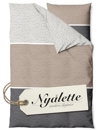 NYALETTE Bettwäsche 135x200 Baumwolle Bettwäsche-Sets Premium Grau Beige Gestreift