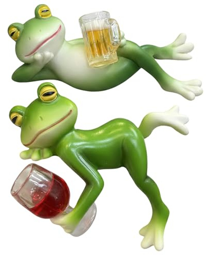 CAKEEYUM 2 Pack Frog Figurine Garden Statues Cute Realistic Resin Frog Statue for Yard Pond Edge and Flower Pot Decoration Figurine, Statue, Decor, Garden, Yard Statues