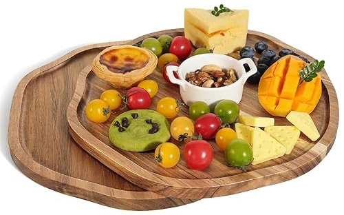 HALE OTEIR 2er-Pack Akazienholz Serviertablett – 30 cm unregelmäßig rustikales Käsebrett für Käse, Fleisch, Obst & Gemüse – Robustes Holzbrett, einzigartiges Geschenk für Neue Wohnung