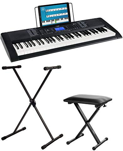 Funkey 61 Edition Pro Set inkl.Keyboardständer und Bank (300 Sounds, 300 Rhythmen, 10 Demo Songs, LCD Display mit detaillierter Anzeige, MP3-/USB-Port, Netzteil, Notenständer, Ständer, Hocker) schwarz