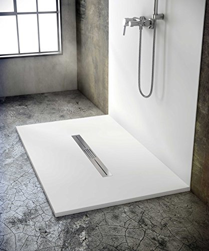 Walk-In Shower with Shower Channel 160 x 80 Made of Mineral Cast – Floor-Level Shower 80 x 160 cm – Can be Shortened Factory