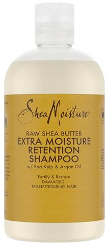 SheaMoisture Shampoo Extra Moisture Retention con Burro di Karité Puro - Shampoo idratante per capelli ricci e corposi con olio di argan e alghe marine, senza solfati - 1 x 384 ml