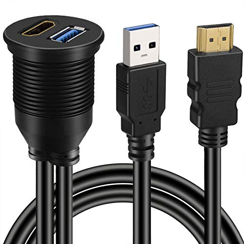 baolongking USB 3.0 & HDMI zu HDMI + USB3.0 AUX Extension Dash Panel Wasserdichte Auto Unterputzkabel für Auto Boot und Motorrad - 1m