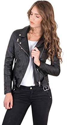 Chiodo in pelle nera donna con cintura Made in Italy