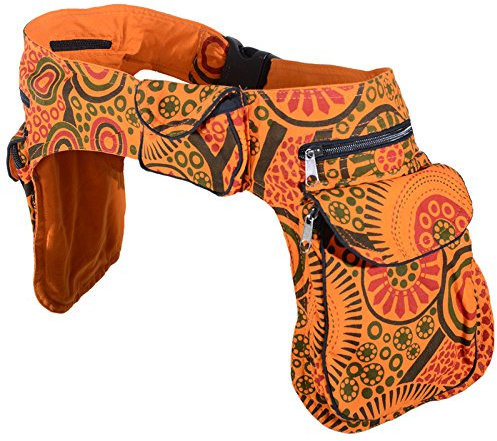 Kunst und Magie Doppel Bauchtasche Sidebag Gürteltasche Festivaltasche Hippie Goa, Farbe:Orange/Rot