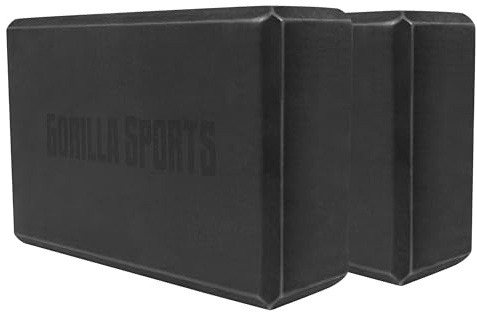 GORILLA SPORTS® Yoga Block - 2er, 23,5 x 15 x 8 cm, bis 150 kg Belastbar, Rutschfest, Eva Schaumstoff, Schwarz - Yogablock, Yogaklotz, Yogablöcke, Pilates Klotz