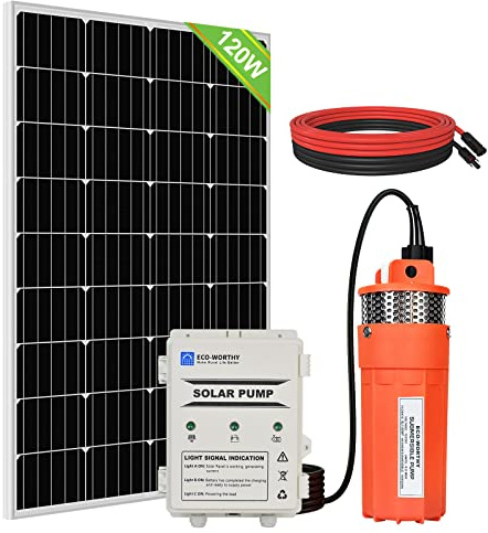 DCHOUSE Solar Water Pump Kit, 120W Solar Panel - 12V Water Pump - 20A PWM Controller - A Pair of Cable for Remote Watering, Garden, Farm Irrigation, Tank Filling