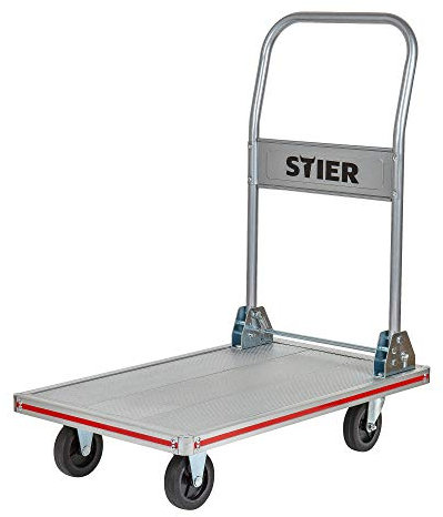 STIER Plattformwagen, Aluminium, Transportwagen, Klappbar, Tragkraft 150 kg, Ladefläche 680 x 415 mm, Klappwagen aus Aluminium, Kantenschutz, Transporthilfe mit Lenkrollen