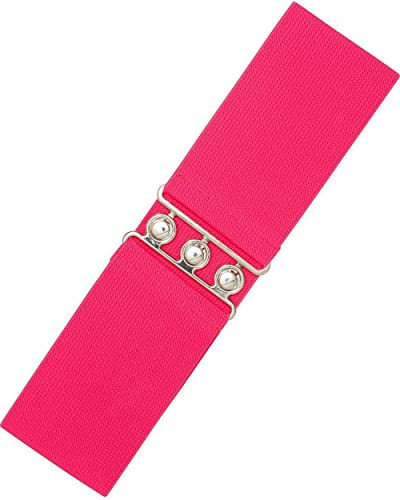Ro Rox Damen Breiter Elastischer Taillengürtel im Retro Vintage Stil – Stretchgürtel für Kleider, 50er Jahre – Silberne oder Goldene Schnalle - DE 38-42 - Rosa (Hot Pink) (Medium)