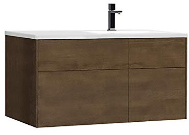 StoneArt Badmöbel Set mit Mineralguss Waschbecken und Unterschrank Waschtisch als Einzel- oder Doppelwaschbecken mit Unterschrank ohne Armaturen Venice VE-1010-II Eiche dunkel 100cm rechts