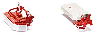 Siku 2461, Kuhn Frontmähwerk, 1:32, Metall/Kunststoff, Rot/Weiß, Passend Traktoren mit Frontkupplung & 2456, Kuhn Heckmähwerk, 1:32, Metall/Kunststoff, Weiß/Rot