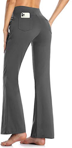 MOVE BEYOND Buttery Soft Women's Bootcut Yoga Pants with 4 Pockets Tummy Control Workout Bootleg Work Pants, Grey, M