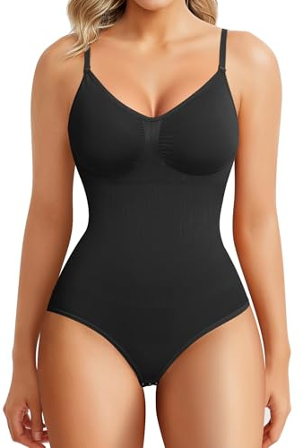 BRABIC Bodysuit Shapewear for Women Tummy Control Panties Seamless Sleeveless Tops V-Neck Camisole Jumpsuit (Black Brief, X-Small/Small)