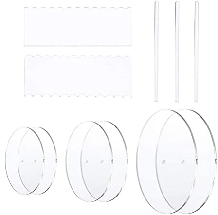 Icing Set Buttercream Scraper Acrylic Cake Discs Set Round Circle Base Boards Buttercream Cake Decorating Tools with Cake Scrapers for Icing Bake Tools Acrylic Cake Scraper Ganaching Plates