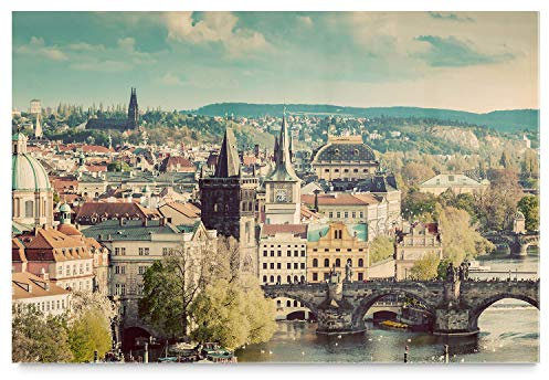 Atemberaubendes 5mm Starkes Acrylglas-Bild 120x80cm groß, Skyline Prag im querformat als XXL Acrylglasbild zur Dekoration. EIN Zeitloses Wandbild für alle Zimmer. Inkl. Aufhängung