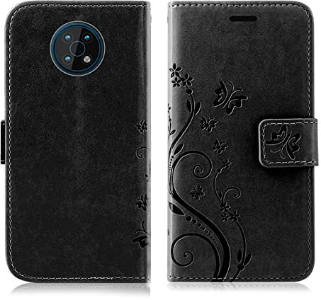 betterfon Hülle Kompatibel mit Nokia G50 | Premium PU Leder Handyhülle Wallet Case für G50 | Schutzhülle Blumen Klapphülle Handyhülle | Schwarz