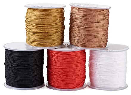 PandaHall 546 Yards 1mm Braided Nylon Cord 5 Colors Macrame Thread Knotting Cords for Bracelets Necklaces Blinds Jewelry Crafts Making