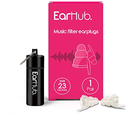 EarHub Musikfilter-Ohrstöpsel, 23 dB, Geräuschreduzierung, Musik-Ohrstöpsel, Gehörschutz für Musiker, DJs, Schlagzeuger, Percussion, Festivals, Nachtclubs und andere laute Veranstaltungen, klar