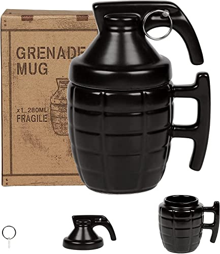 Handgranatäpple kaffemugg humor, handgjord 3D keramisk mugg, cappuccinomugg med lock, anpassad Rigolo, nyhet mugg, original och rolig presentidé, 280 ml (C1-stil)