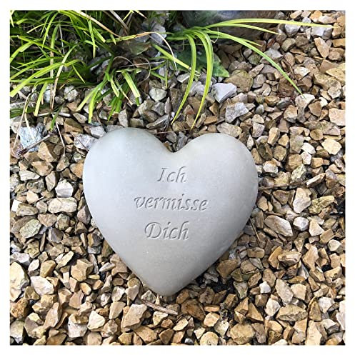 Radami Grabherz Grabengel Spruch - Ich vermisse Dich - Grabschmuck Grabdeko Trauerherz 12cm, 580g Natur, Handarbeit
