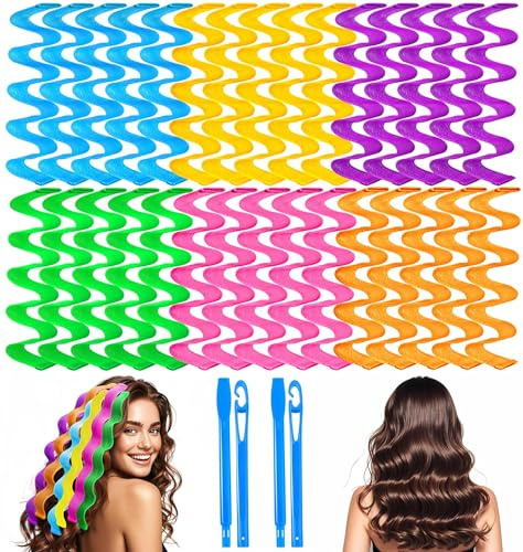 38 stycken värmelös locktång, spirallocktång, inga värmeskador värmefria lockar med 2 set stylingkrokar, för kvinnor flickor långt medium kort hår (4 färger, 45 cm/17,7 tum)