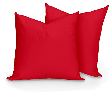 Hans-Textil-Shop 2er Set Kissenbezug Rot 50x50 cm Baumwolle Linon – Uni Kissenhülle mit hochwertigem Reißverschluss, handgefertigt in Europa, schadstoffgeprüft