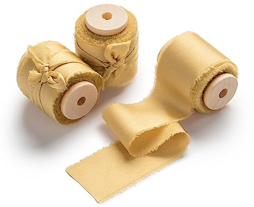 AOKSUNOVA Satinband gult 3,8 cm presentband bröllop band brett tygband guld presentband