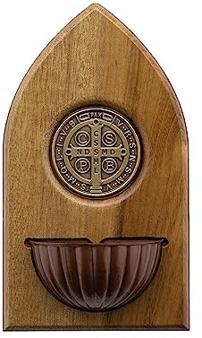 Intercession Wooden Holy Water Font - St Benedict