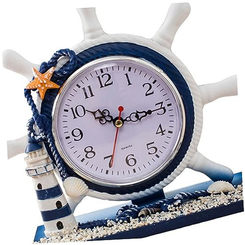Garneck 1Stk Bürodekoration herrenuhren die Büroeinrichtung Leuchtturm-Ornament aus Harz dekorative Bürouhr Retro Nachttischuhr stille Uhr Wohnzimmerdekor Uhr im maritimen Stil schmücken