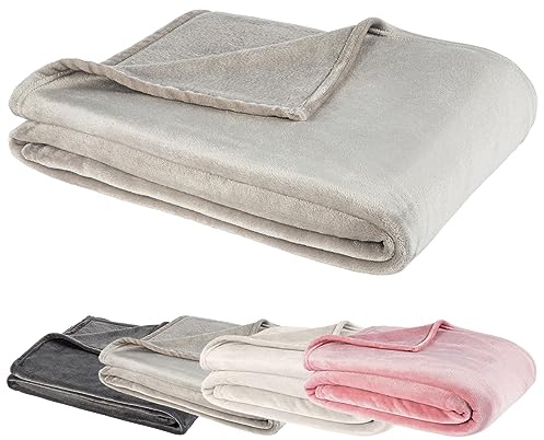 Visaggio Cashmere Touch Kuscheldecke 180x220 cm Fleecedecke Sofadecke Tagesdecke Flanell Bettüberwurf, Kieselgrau Hellgrau