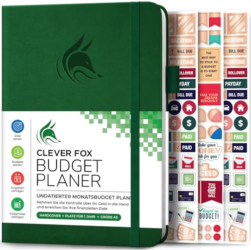 Clever Fox Budget Planner - Ausgaben Tracker Botizbuch. Monatliches Budgetierungsjournal, Finanzplaner und Rechnungsbuch zur Kontrolle Ihres Geldes, A5 - Grün (Deutsch)