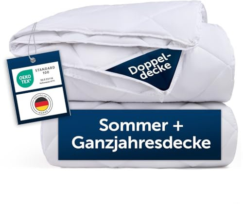 Blumtal 4 Jahreszeiten Bettdecke 135 x 200 cm - OEKO-TEX zertifizierte Steppdecke 135x200 cm - zusammenknöpfbare vier-Jahreszeiten-Bettdecke - Sommerdecke + Winterdecke - kombinierte Ganzjahresdecke