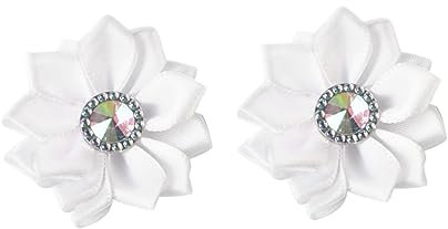 HOOTNEE Chiffon Stoffblumen Selbstgemacht 4cm Weiß Mit Strasssteinen Bastelblüten Für Kopfbedeckungen Haarschmuck Zubehör 20 Stück