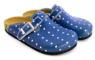 Terlik Sabo Suela de Corcho ST219 Zuecos de Cuero Mules Zapatillas Zapatos Sabot, Mujer, Lunares de corazón Azul, EU 41