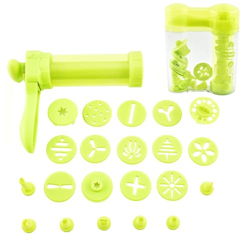 Cookie Press Gun Biscuit Kit, Cake Icing Decorating Set with 7 Different Nozzles for DIY Biscuit Maker and Decoration (Green)